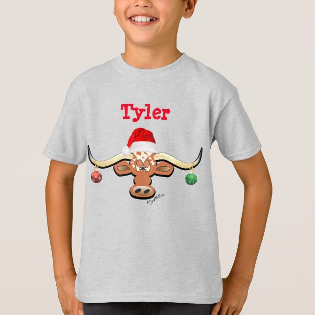 Komiklig jul Longhorn Steer T Shirt (Framsida)