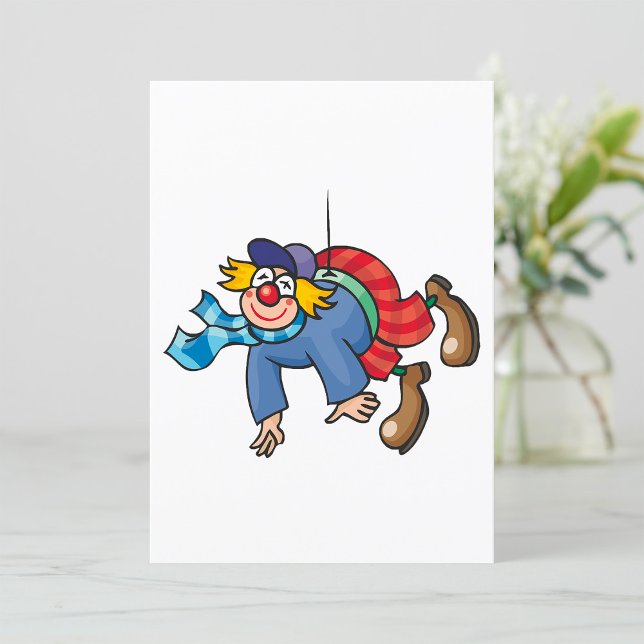Komisk clown hängande upp och ner inbjudningar (Skapare uppladdad)