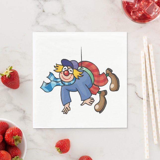 Komisk clown som hänger upp och ner pappersservett (Skapare uppladdad)