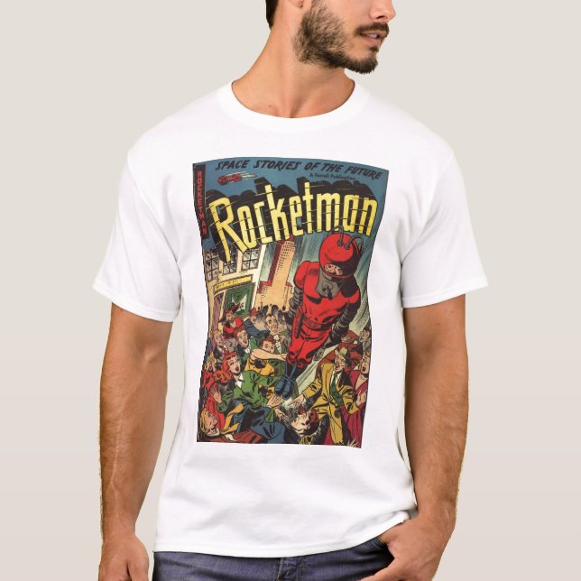 Komisk konst för guldålder - Rocketman T Shirt (Framsida)