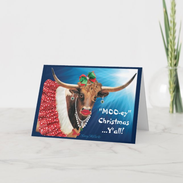 komisk Longhorn Cow Helgkort (Framsida)