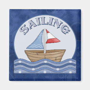 Komisk segelbåt magnet
