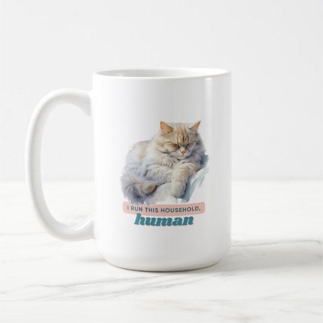Komiskt katt "I Springa this Household, Human" Kaffemugg (Vänster)