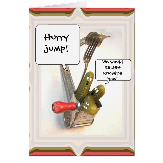 Komiskt mallkort för tre ättiksgurkar hälsningskort (Framsidan)