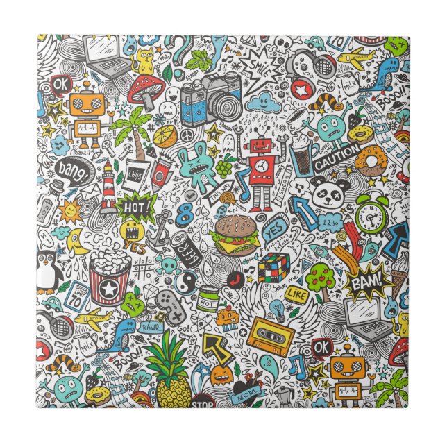 Komiskt Popart klotter Kakelplatta (Framsidan)