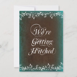 Komma hit hitched Aqua Brown Wedding-inbjudningar Inbjudningar