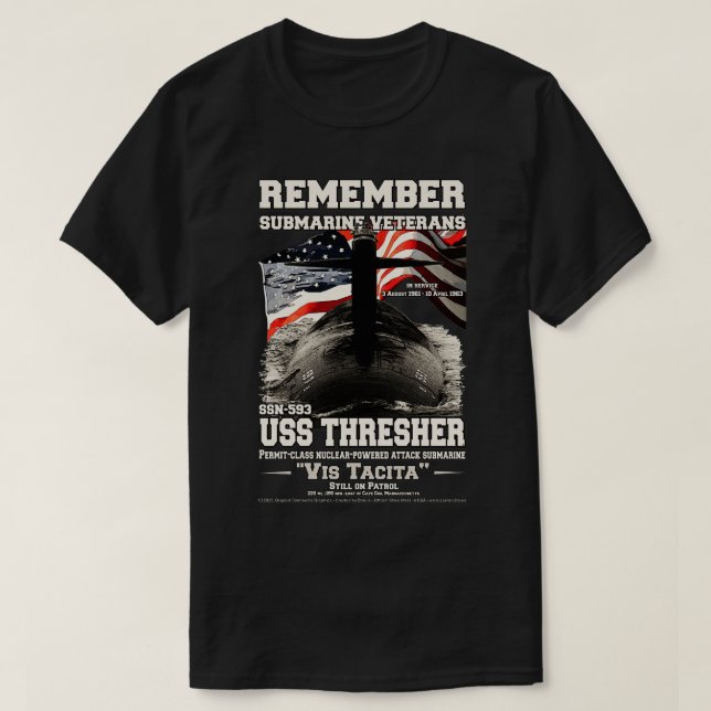 KOMMA IHÅG USS Thresher SSN593 T Shirt (Design framsida)