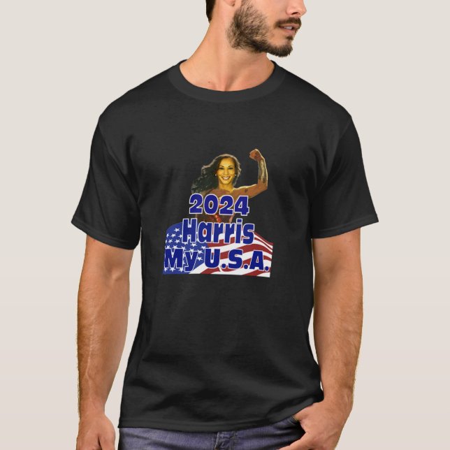 Komma la Kamala Harris 2024 För president Kampanj T Shirt (Framsida)
