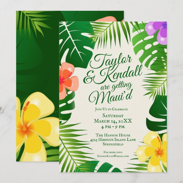 Komma Maui'd | Tropical Island Beach Luau Inbjudningar (Fram/baksida)