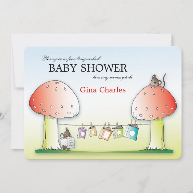Komma med en bokbaby showerinbjudan inbjudningar (Framsida)