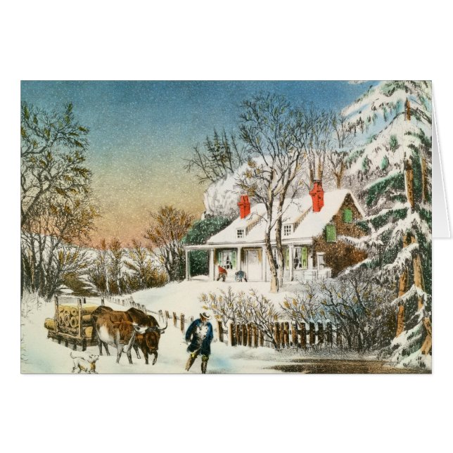 Komma med hem loggar, vintern landskap hälsningskort (Framsidan Horizontal)