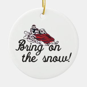 Komma med på snön julgransprydnad keramik