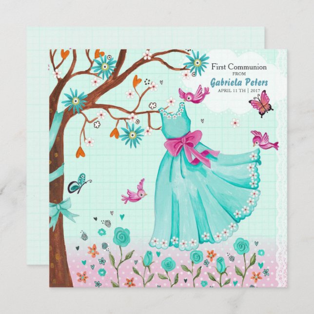 Kommandoadress för första Heligan | Bjud in flicka Inbjudningar (Fram/baksida)