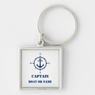 Kommendör eller sjöman Namn Nautical Compass Anc Fyrkantig Silverfärgad Nyckelring