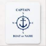 Kommendör för sjökompass eller Namn Musmatta<br><div class="desc">Nautical Compass Anchor och Din Personlig kapten Namn eller Boat Namn Mouse Pad.</div>