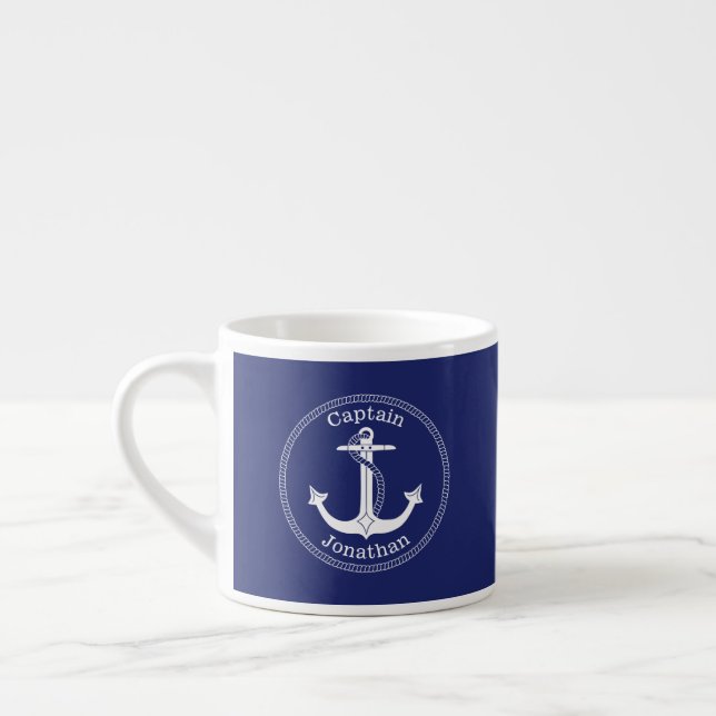 Kommendör Monogrammed Namn Blue Espressomugg (Vänster)