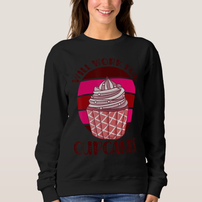 Kommer Arbeta För Cupcakes Retro T Shirt (Framsida)