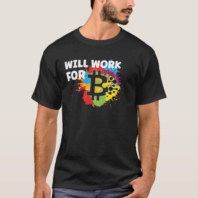Kommer Att Arbeta För Bitcoin Retro Färg Splash BT T Shirt (Framsida)