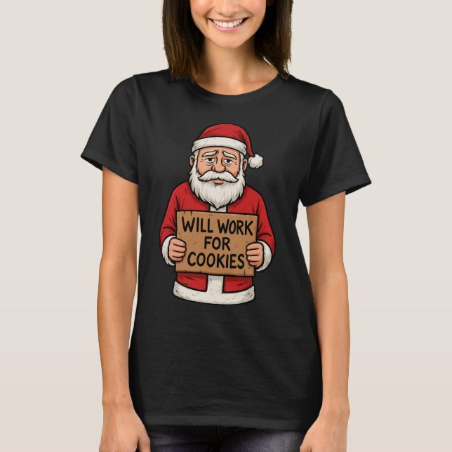 Kommer Att Arbeta För Kakor – Söt Rolig Tomte Jul T Shirt (Framsida)