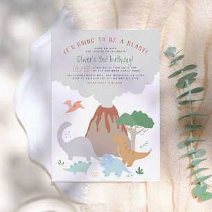 Kommer att bli en sista Volcano Dinosaur Boy Birth Inbjudningar