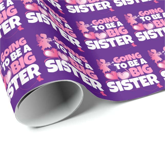 Kommer att bli en stor syster - Rosa Fairy Hearts Presentpapper (Rullad Hörn)