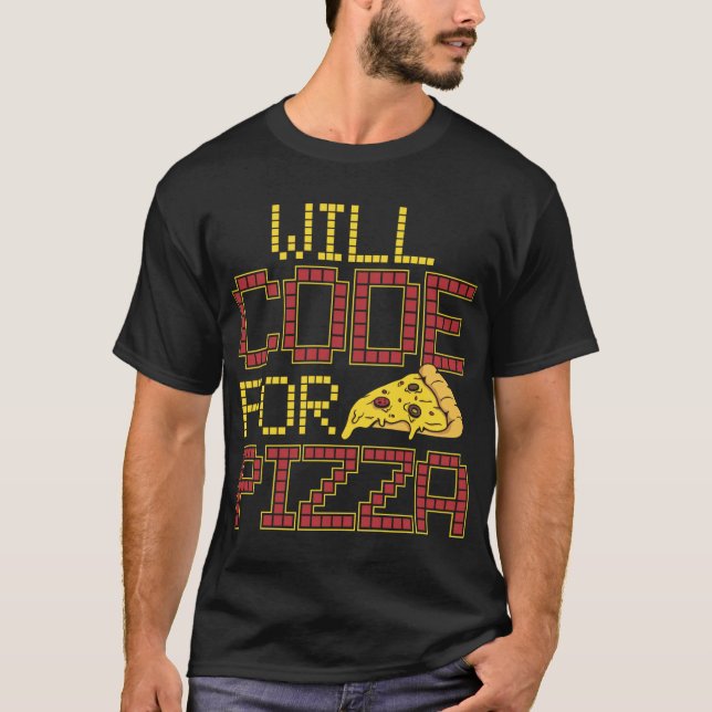 Kommer att koda Pizza Funny Computer Coding Pizza  T Shirt (Framsida)