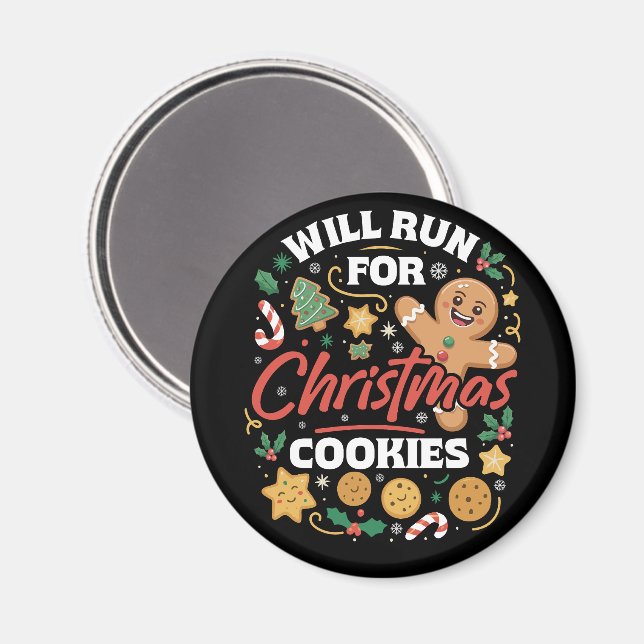 Kommer Att Springa För Julgodis Roligt Löpning Xma Magnet (Front/Back)