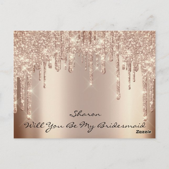 Kommer Bridesmaid Ro Glitter Drips Spark Bride att Vykort (Baksida)