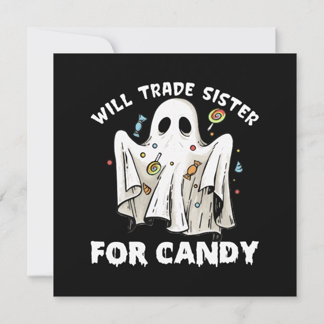 kommer byta syster mot godis söt halloween-ghost inbjudningar (Baksida)