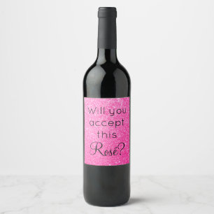 Kommer Du Acceptera Denna Rosé Rosa Glitter Gnistr Vinflaska Etikett