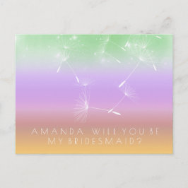 Kommer du att bli Bridesmaid Dandelion Lila Mint O Vykort