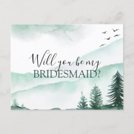 Kommer du att bli Bridesmaid Rustic Mountains Wate Meddelande Vykort