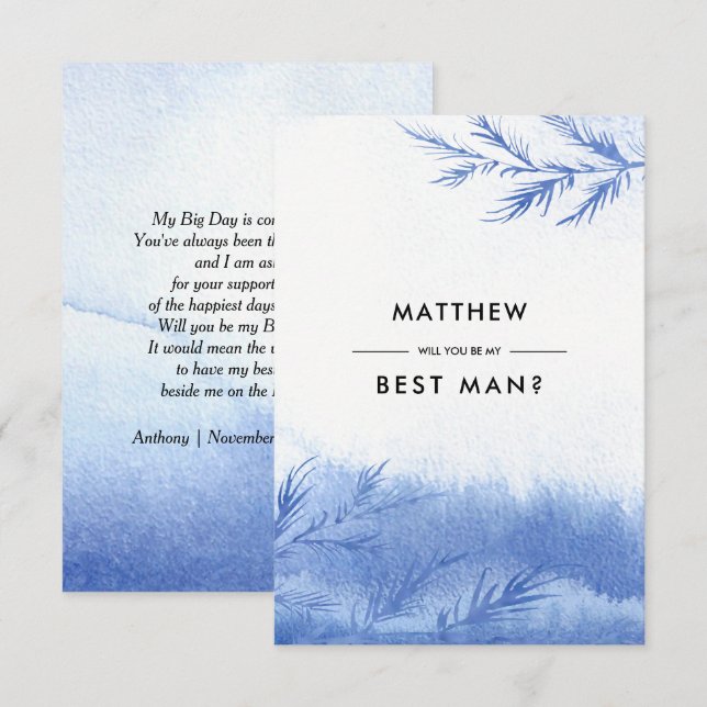 Kommer du att bli min bästa man? Blue Winter Grena Inbjudningar (Fram/baksida)