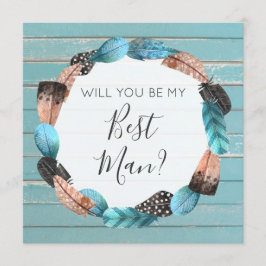 Kommer du att bli min bästa man, Rustic Boho-fjädr Inbjudningar