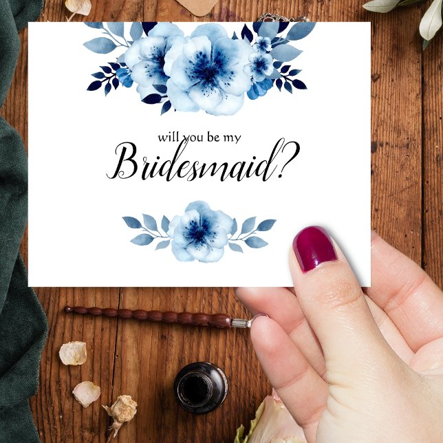 Kommer du att bli min blåa Blommigt vattenfärg? Inbjudningar (Dusty Blue Bridesmaid!)
