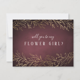Kommer du att bli min blomma flicka guld burgundy  inbjudningar