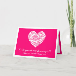 Kommer du att bli min blomma flicka? Rosa Heart Ca Inbjudan