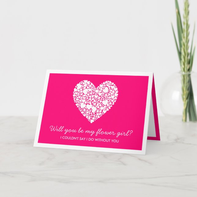 Kommer du att bli min blomma flicka? Rosa Heart Ca Inbjudan (Framsida)