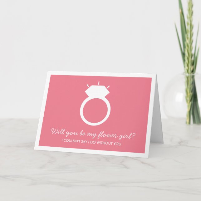 Kommer du att bli min blomma flicka? Rosa Ring-kor Inbjudan (Framsida)