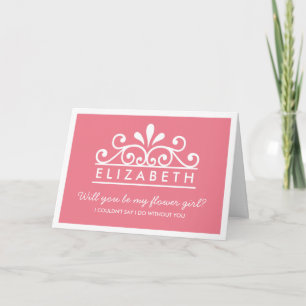 Kommer du att bli min blomma flicka? Rosa Tiara-ko Inbjudan