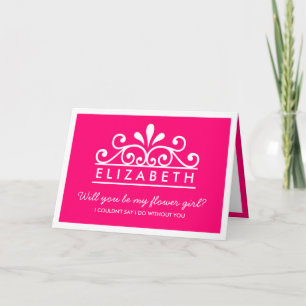 Kommer du att bli min blomma flicka? Rosa Tiara-ko Inbjudan