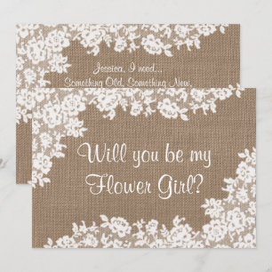 Kommer du att bli min blomma flicka? Rustic Burlap Inbjudningar