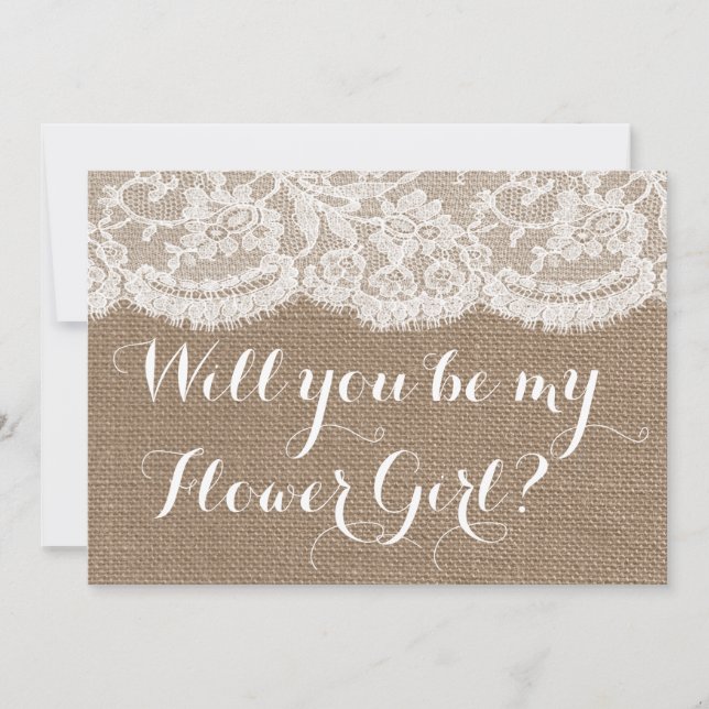Kommer du att bli min blomma flicka? Rustic Burlap Inbjudningar (Framsida)