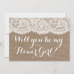 Kommer du att bli min blomma flicka? Rustic Burlap Inbjudningar