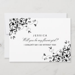 Kommer du att bli min blomma flicka? Svartvit snur Inbjudningar