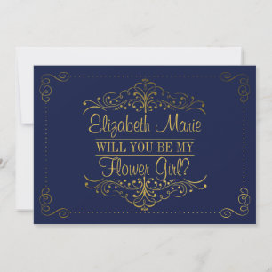 Kommer du att bli min blomma? Ornate Navy & Guld Inbjudningar