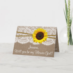 Kommer du att bli min blomma? Solros Rustic Burlap Inbjudan