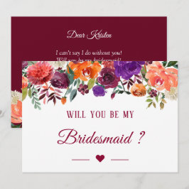 Kommer du att bli min Blommigt i Bridesmaid Burgun Inbjudningar