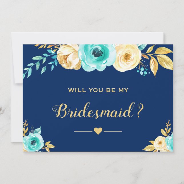 Kommer du att bli min Blommigt i Bridesmaid Navy T Inbjudningar (Framsida)