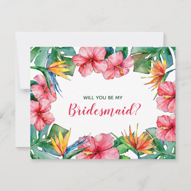 Kommer du att bli min Blommigt i Bridesmaid Tropic Inbjudningar (Framsida)
